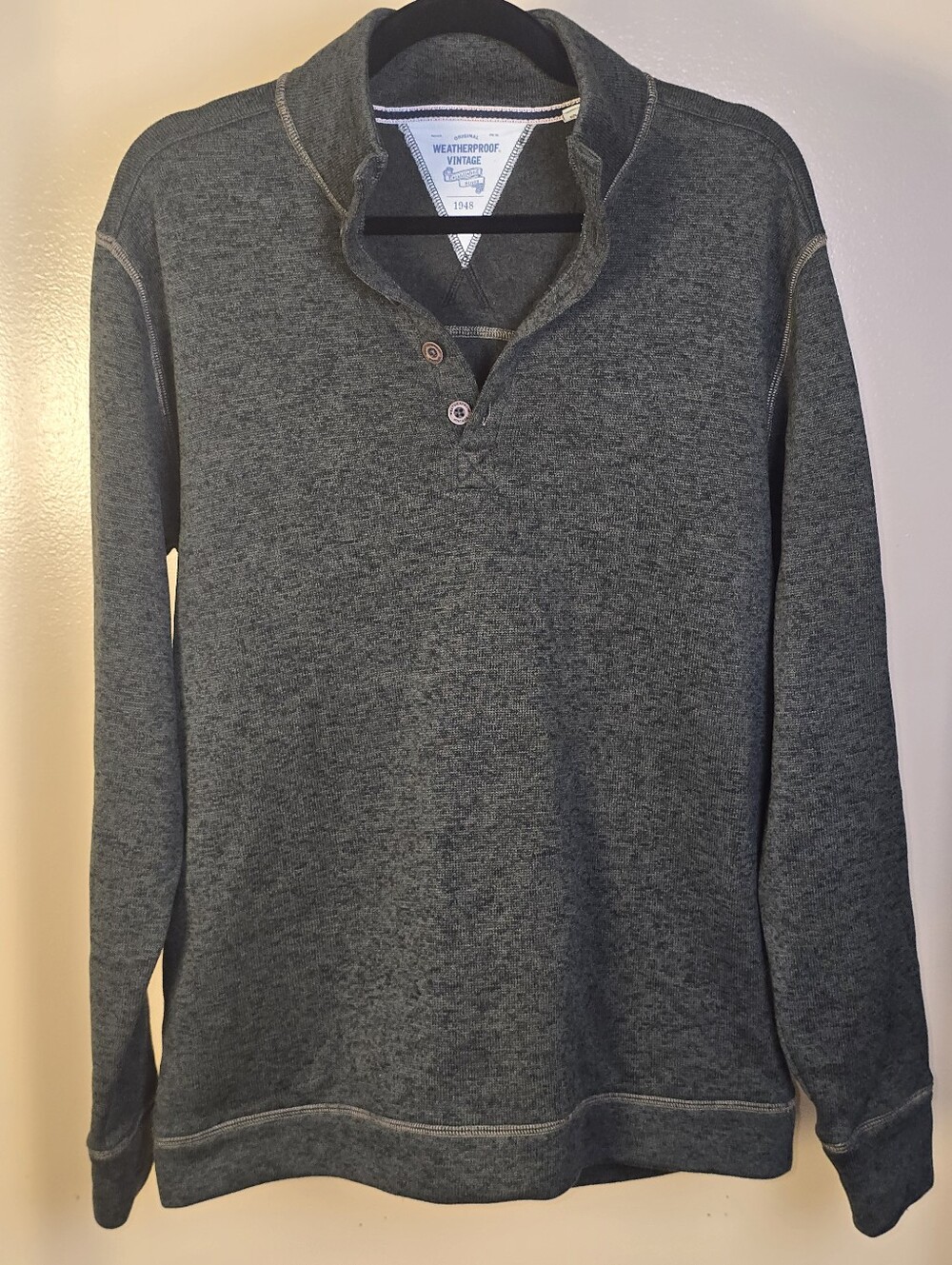 Weatherproof Vintage Mens Sweater Fleece Henley Pullover Medium Charcoal Gray
